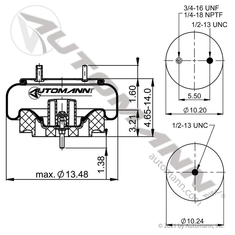 WA01-8729C Rolling Lobe Air Spring with Aluminum Base (Meritor) (TRA4)
