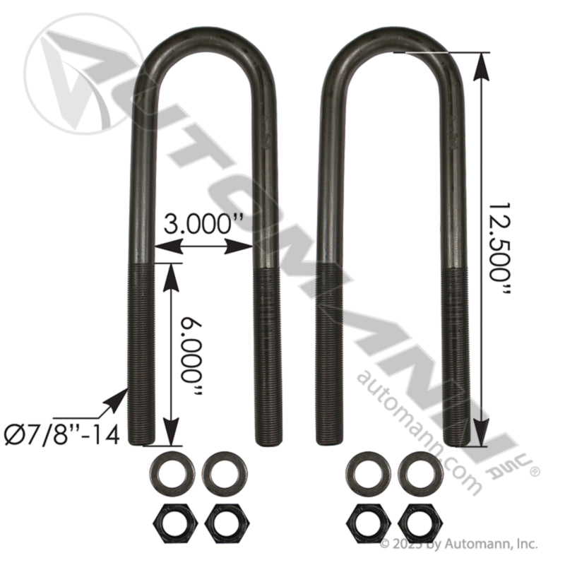AUBK5161-124 - U Bolt Kit 7/8in X 3in X 12-1/2in