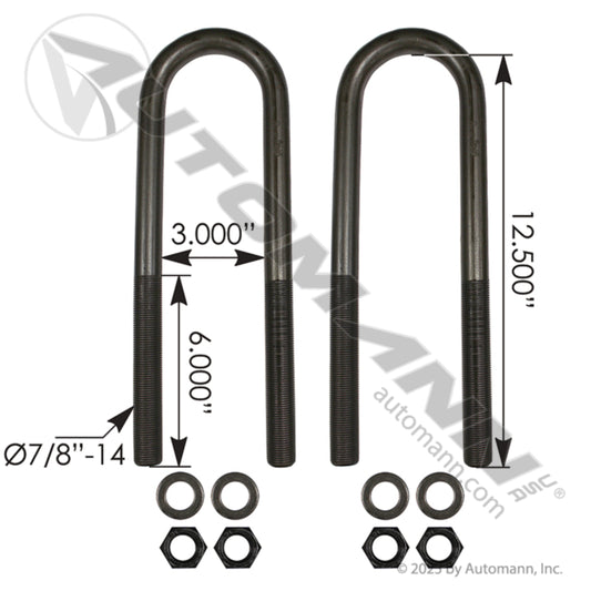 AUBK5161-124 - U Bolt Kit 7/8in X 3in X 12-1/2in