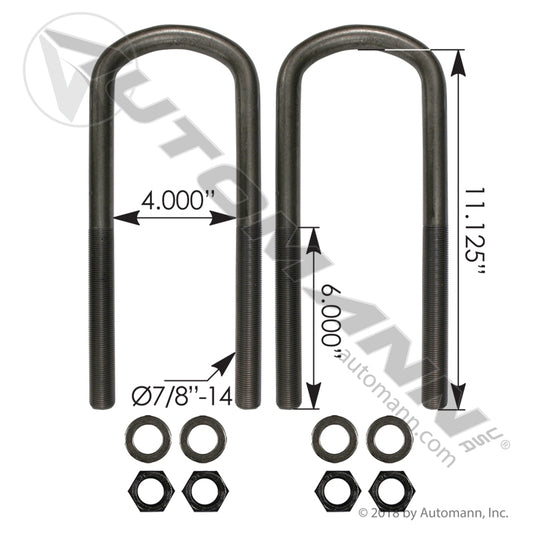 AUBK8764-111 - U Bolt Kit 7/8in X 4in X 11-1/8in Ford (6D)