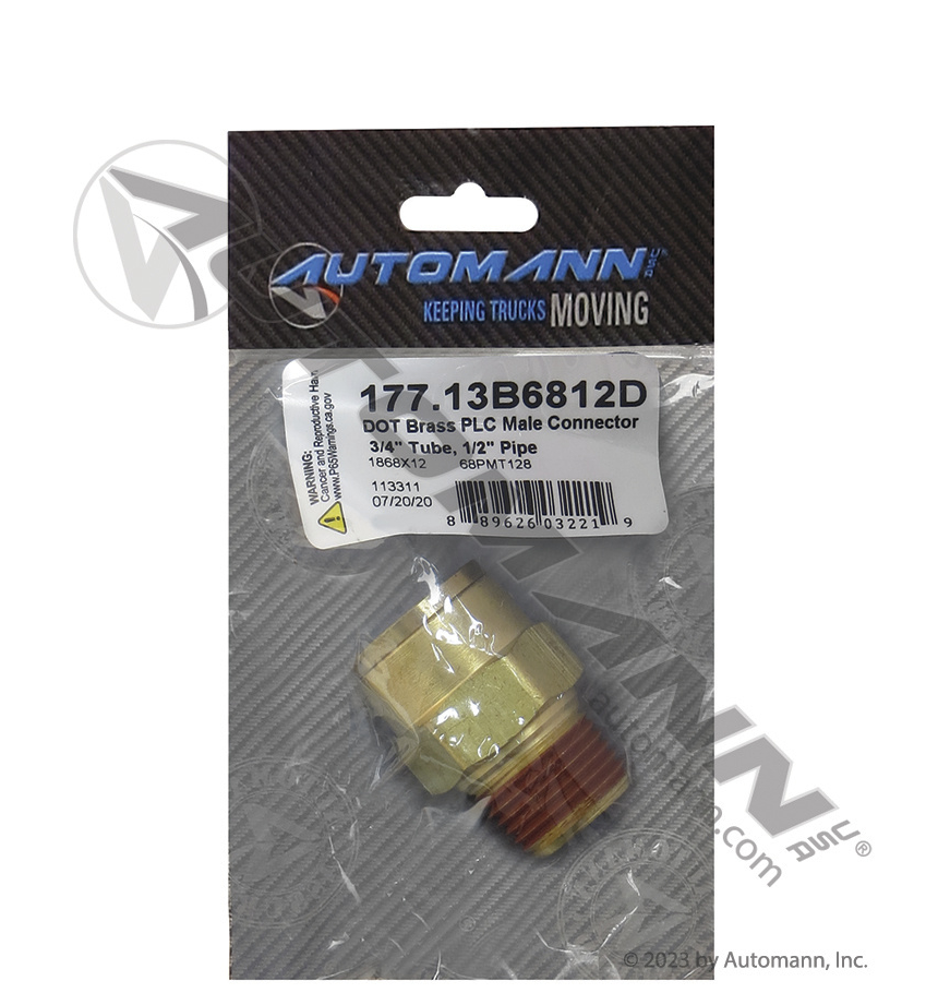 177.13B6812D - Brass PLC Male Connector 3/4 X 1/2in