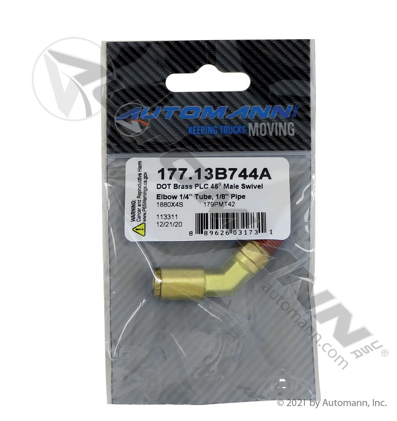 177.13B744A - Brass PLC 45 Deg Male Elbow 1/4 X 1/8in