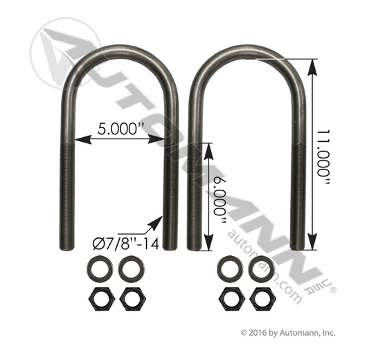 AUBK8165-11 - U Bolt Kit RND 7/8in X 5in X 11in