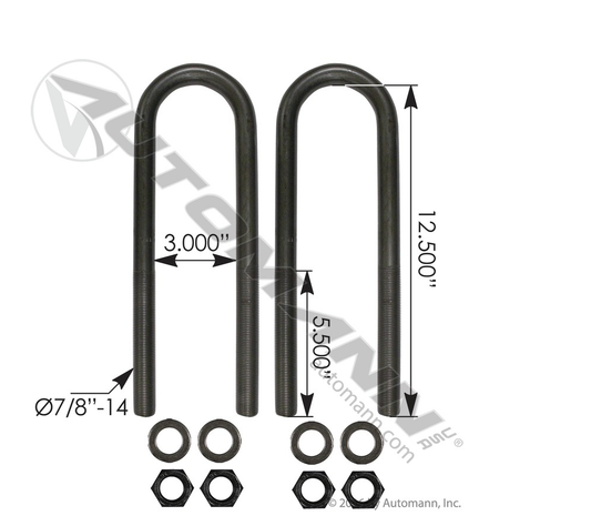AUBK8161-124 - U Bolt Kit 7/8in X 3in X 12-1/2in