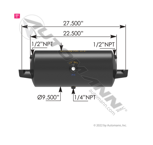 172.2001L - Air Tank 1425 Cubic in Vol 9.500in Dia