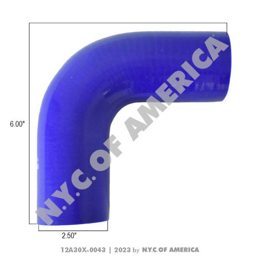 12A30X-0043 - Hose, Connector Silicone 90 Temp, ID: 2.5, L: 6in x 6in (5D)