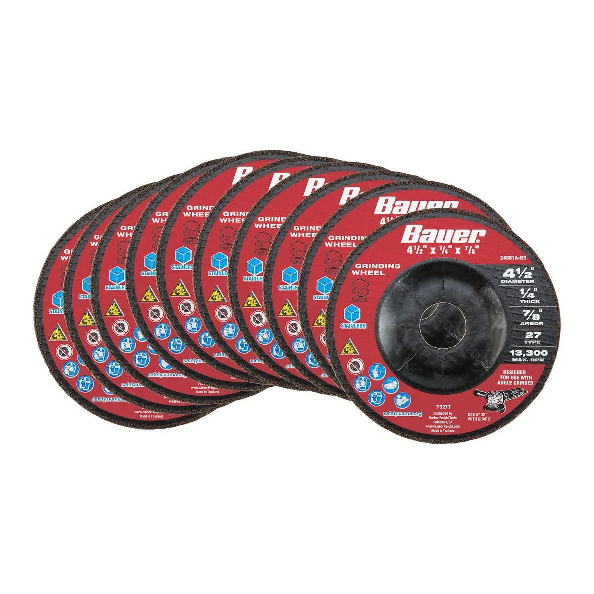 BAUER 4-1/2 in., 24-Grit, Type 27 Metal Grinding Wheel DISCO DE DESBASTE (1B)