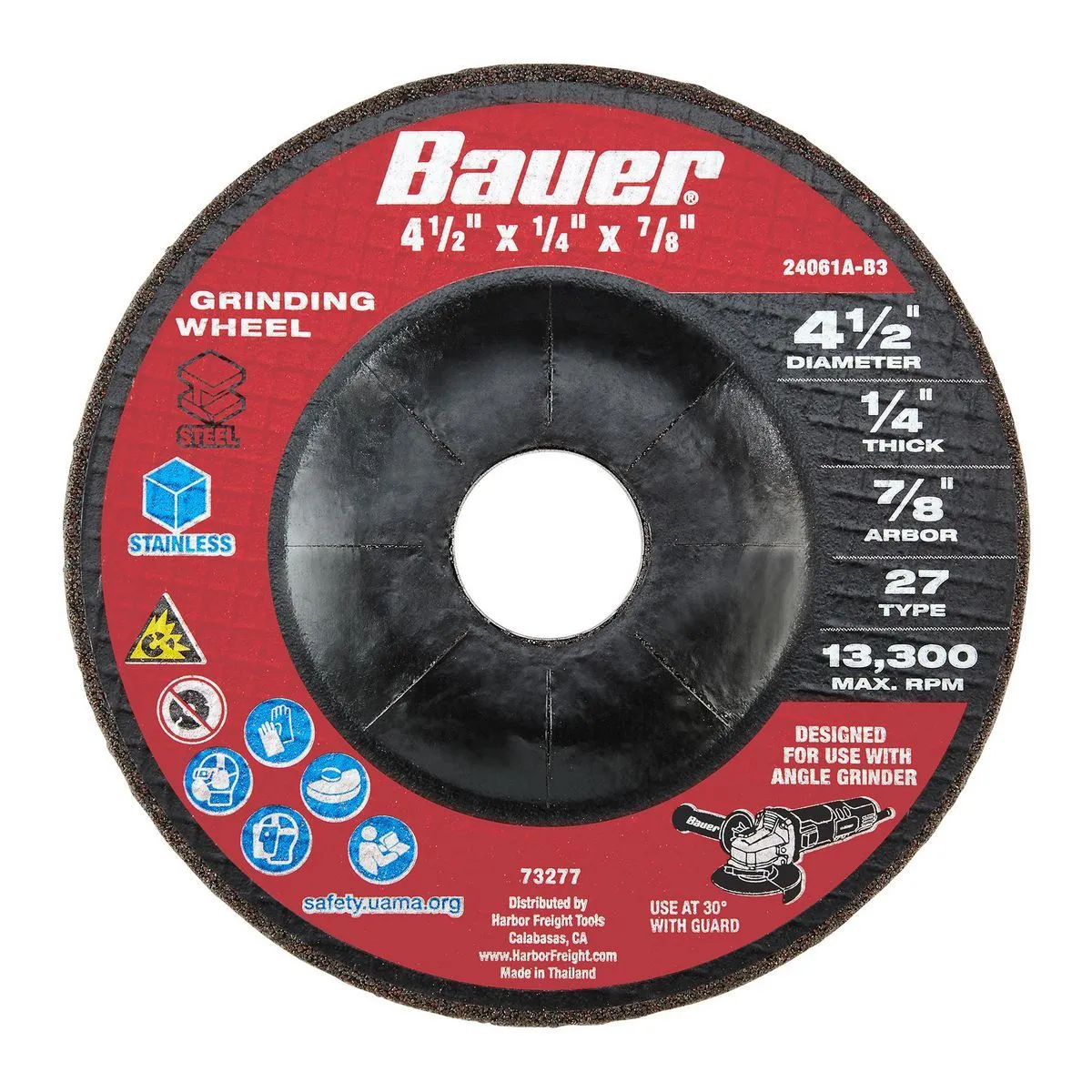 BAUER 4-1/2 in., 24-Grit, Type 27 Metal Grinding Wheel DISCO DE DESBASTE (1B)