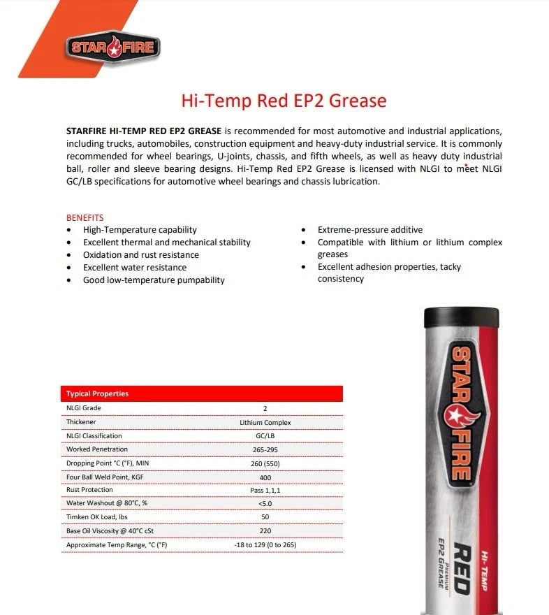 STARFIRE HI-TEMP RED EP2 GREASE (4D)