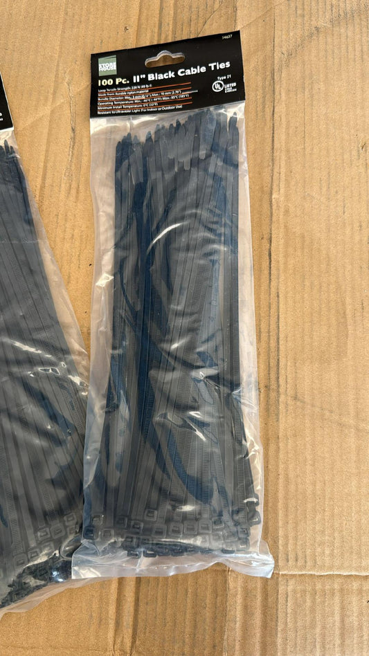 100 PC 11" BLACK CABLES TIES
